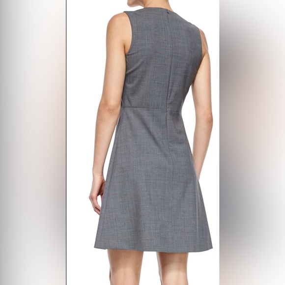 Theory Miyani Split Front Dress in Stretch Wool size 10 Charcoal color. - Picture 3 of 6